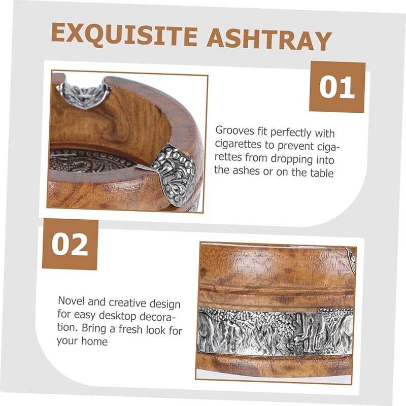 صينية رماد فيل من خشب المانجو العتيق، قطعة ديكور فريدة للمنزل والمكتب لحمل السخام - Image 2